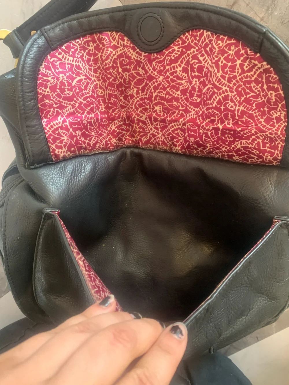 Sigrid Olsen Black Leather Messenger Bag with Gold Hardware